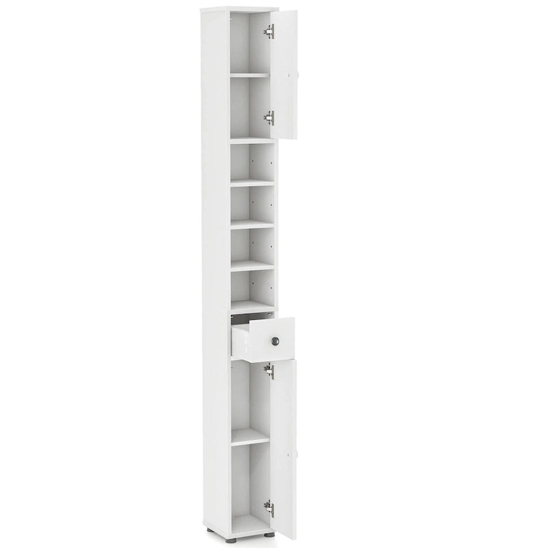 Meuble de rangement haut et étroit blanc peint avec tiroir, simple