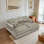 Canapé sectionnel modulaire en velours côtelé marron clair / gris / blanc / vert avec méridienne, 2-4 places