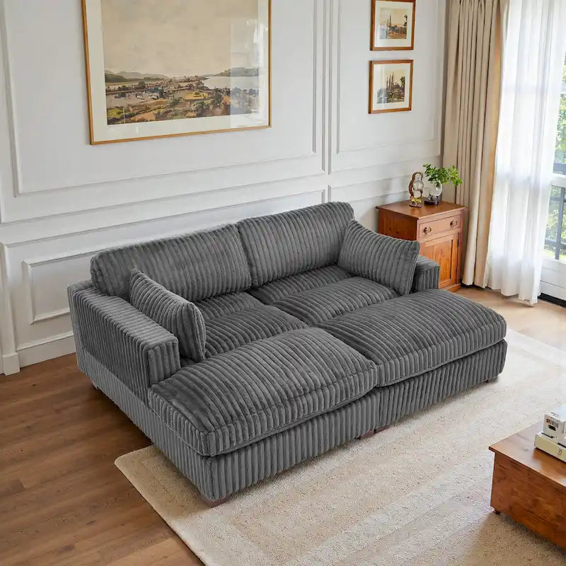 82  W Plush Corduroy Modular Sectional Sofa with Chaise Lounge