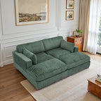 Canapé sectionnel modulaire en velours côtelé marron clair / gris / blanc / vert avec méridienne, 2-4 places