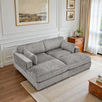 Canapé sectionnel modulaire en velours côtelé marron clair / gris / blanc / vert avec méridienne, 2-4 places