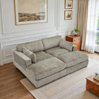 Canapé sectionnel modulaire en velours côtelé marron clair / gris / blanc / vert avec méridienne, 2-4 places