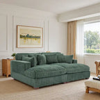 Canapé sectionnel modulaire en velours côtelé marron clair / gris / blanc / vert avec méridienne, 2-4 places