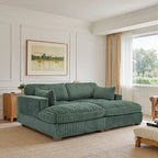 Canapé sectionnel modulaire en velours côtelé marron clair / gris / blanc / vert avec méridienne, 2-4 places