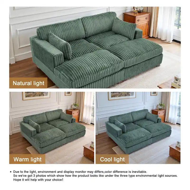 Canapé sectionnel modulaire en velours côtelé marron clair / gris / blanc / vert avec méridienne, 2-4 places