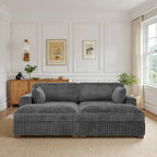 Canapé sectionnel modulaire en velours côtelé marron clair / gris / blanc / vert avec méridienne, 2-4 places