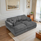 Canapé sectionnel modulaire en velours côtelé marron clair / gris / blanc / vert avec méridienne, 2-4 places