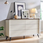 Commode 6 tiroirs à cannelures chêne naturel / blanc antique, style scandinave