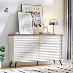 Commode 6 tiroirs à cannelures chêne naturel / blanc antique, style scandinave