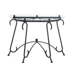 Table d'appoint demi-lune en verre trempé transparent, structure en métal noir, 1 personne