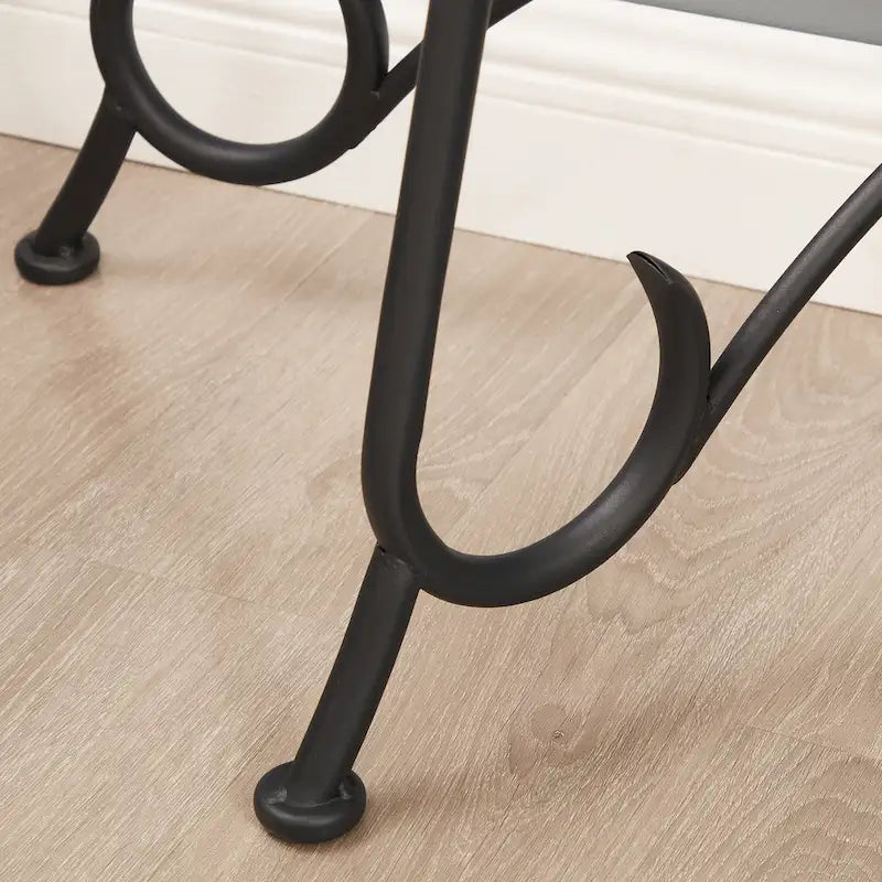Table d'appoint demi-lune en verre trempé transparent, structure en métal noir, 1 personne