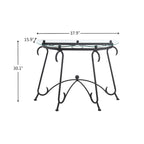 Table d'appoint demi-lune en verre trempé transparent, structure en métal noir, 1 personne