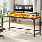 Bureau informatique de 55 po – Noir / Chêne gris / Chêne rustique, style moderne, pour 1 personne
