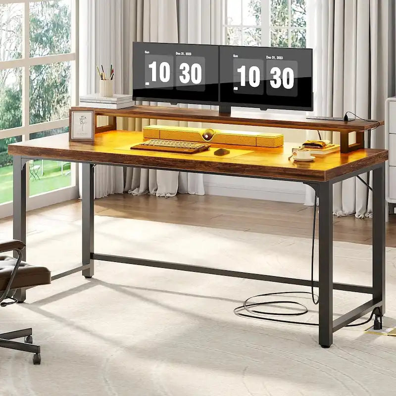 Bureau informatique de 55 po – Noir / Chêne gris / Chêne rustique, style moderne, pour 1 personne