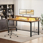 Bureau informatique de 55 po – Noir / Chêne gris / Chêne rustique, style moderne, pour 1 personne