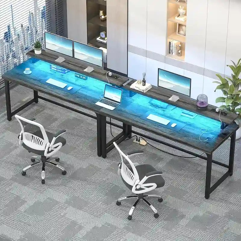 Bureau informatique de 55 po – Noir / Chêne gris / Chêne rustique, style moderne, pour 1 personne