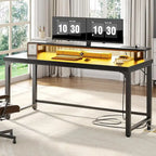 Bureau informatique de 55 po – Noir / Chêne gris / Chêne rustique, style moderne, pour 1 personne
