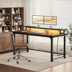 Bureau informatique de 55 po – Noir / Chêne gris / Chêne rustique, style moderne, pour 1 personne