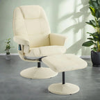 Fauteuil de massage inclinable pivotant en cuir PU beige/noir avec pouf – 1 place