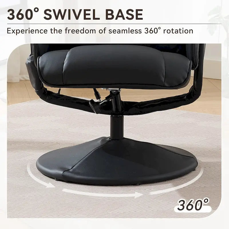 Fauteuil de massage inclinable pivotant en cuir PU beige/noir avec pouf – 1 place