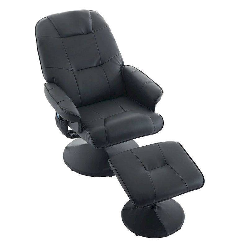 Fauteuil de massage inclinable pivotant en cuir PU beige/noir avec pouf – 1 place
