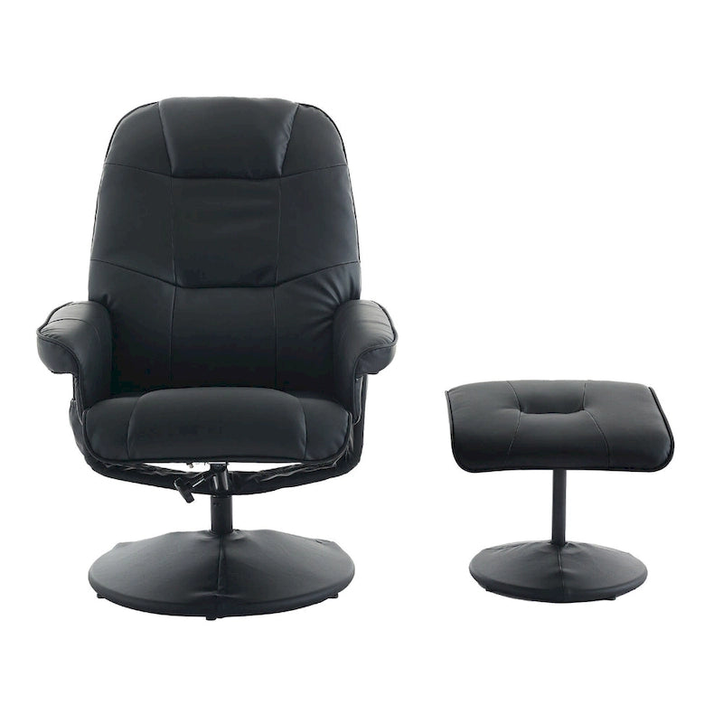 Fauteuil de massage inclinable pivotant en cuir PU beige/noir avec pouf – 1 place