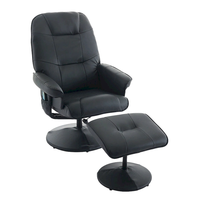 Fauteuil de massage inclinable pivotant en cuir PU beige/noir avec pouf – 1 place