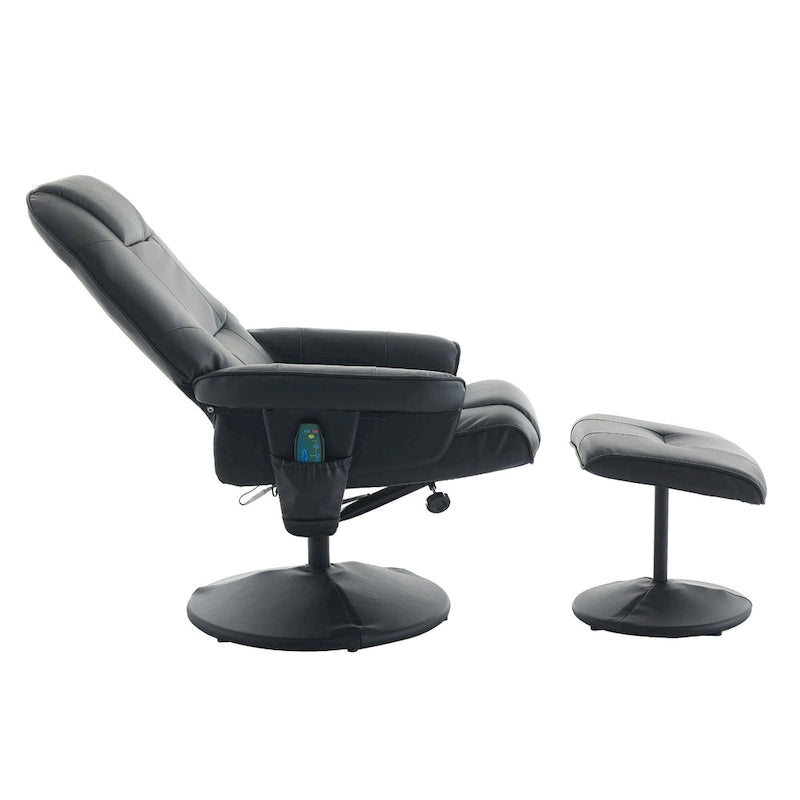 Fauteuil de massage inclinable pivotant en cuir PU beige/noir avec pouf – 1 place
