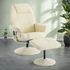 Fauteuil de massage inclinable pivotant en cuir PU beige/noir avec pouf – 1 place