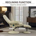 Fauteuil de massage inclinable pivotant en cuir PU beige/noir avec pouf – 1 place
