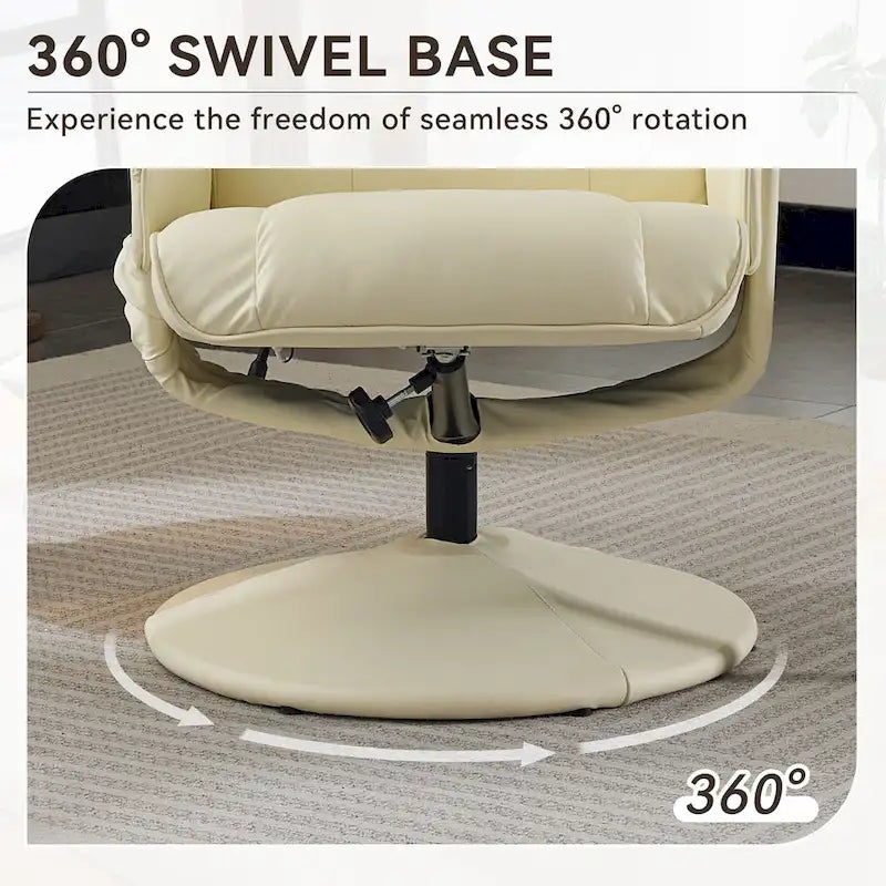 Fauteuil de massage inclinable pivotant en cuir PU beige/noir avec pouf – 1 place