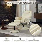Fauteuil de massage inclinable pivotant en cuir PU beige/noir avec pouf – 1 place