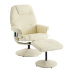 Fauteuil de massage inclinable pivotant en cuir PU beige/noir avec pouf – 1 place