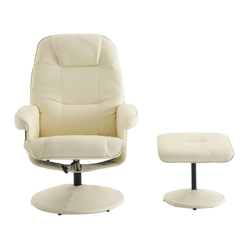 Fauteuil de massage inclinable pivotant en cuir PU beige/noir avec pouf – 1 place