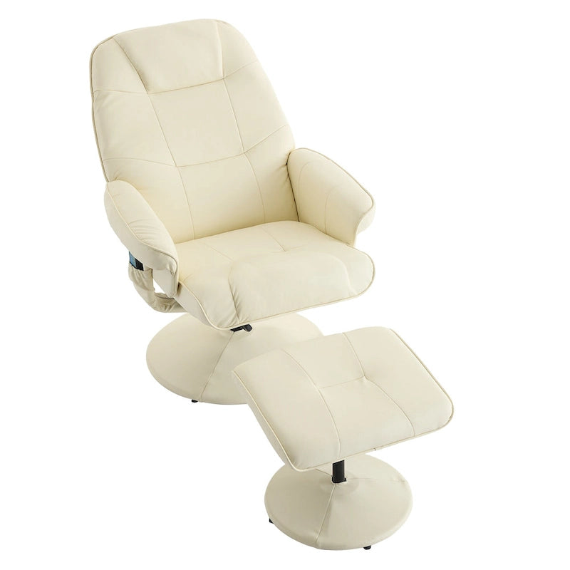 Fauteuil de massage inclinable pivotant en cuir PU beige/noir avec pouf – 1 place