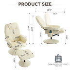 Fauteuil de massage inclinable pivotant en cuir PU beige/noir avec pouf – 1 place