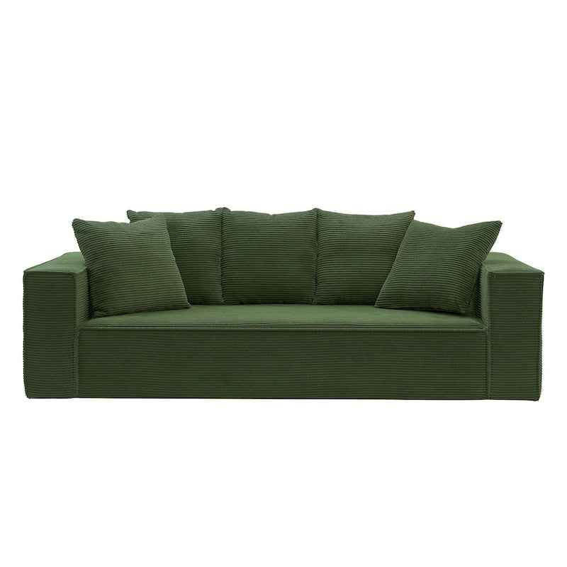 Canapé Modulable 3 Places en Velours Côtelé Orange / Vert / Blanc / Noir avec 5 Coussins Déco