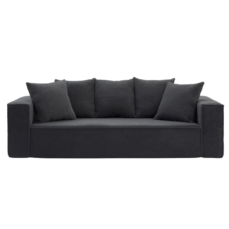 Canapé Modulable 3 Places en Velours Côtelé Orange / Vert / Blanc / Noir avec 5 Coussins Déco
