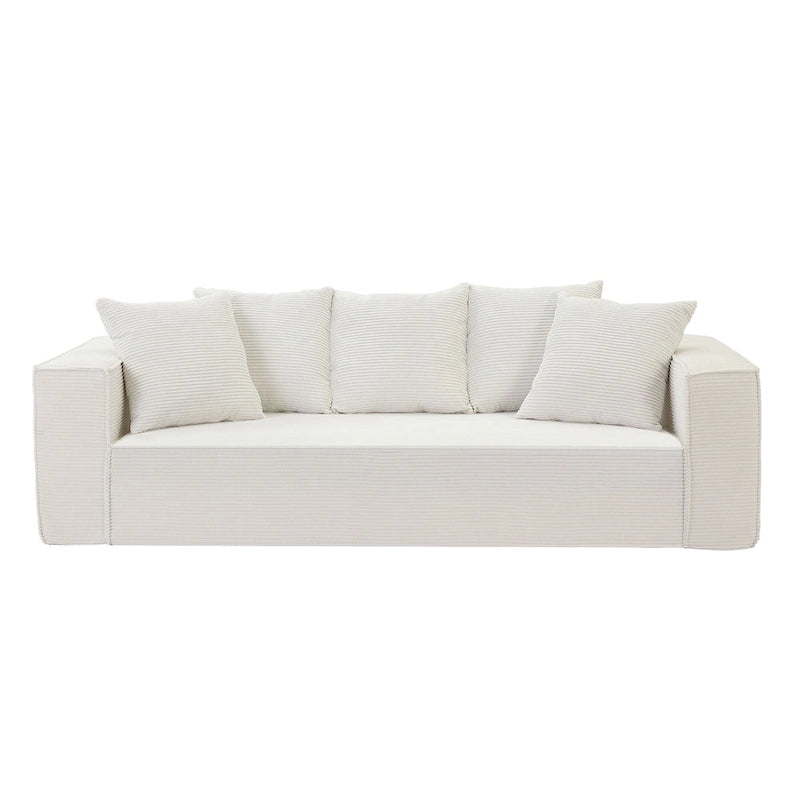 Canapé Modulable 3 Places en Velours Côtelé Orange / Vert / Blanc / Noir avec 5 Coussins Déco