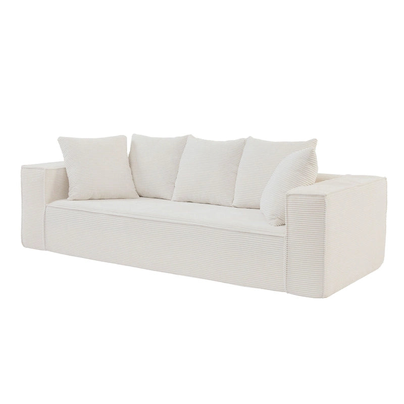 Canapé Modulable 3 Places en Velours Côtelé Orange / Vert / Blanc / Noir avec 5 Coussins Déco