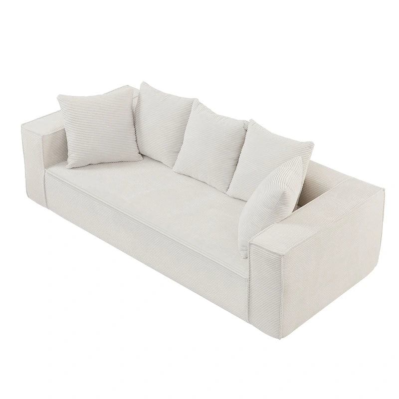 Canapé Modulable 3 Places en Velours Côtelé Orange / Vert / Blanc / Noir avec 5 Coussins Déco
