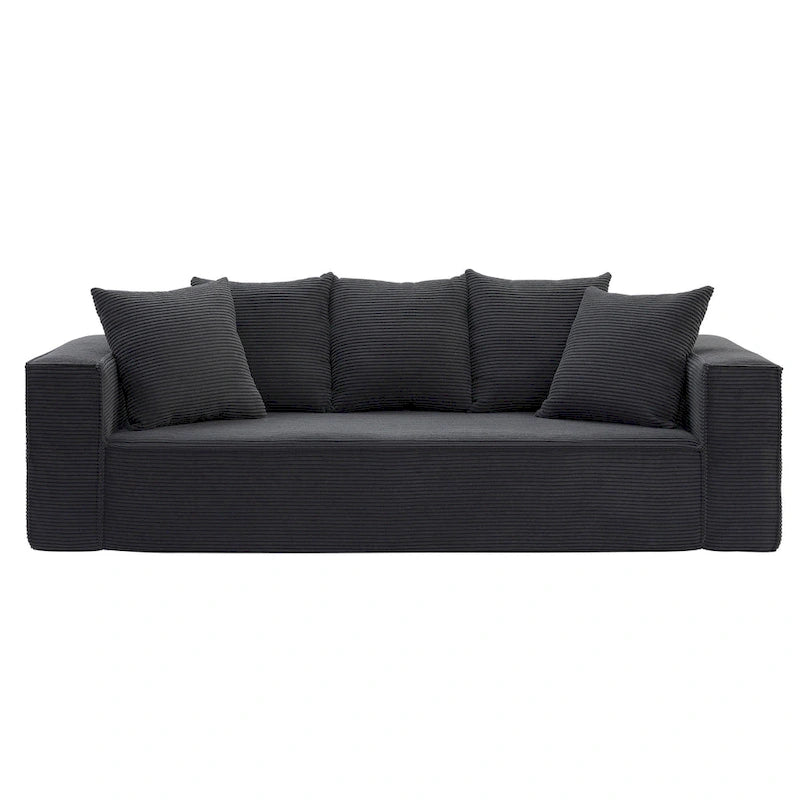 Canapé Modulable 3 Places en Velours Côtelé Orange / Vert / Blanc / Noir avec 5 Coussins Déco