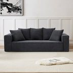 Canapé Modulable 3 Places en Velours Côtelé Orange / Vert / Blanc / Noir avec 5 Coussins Déco