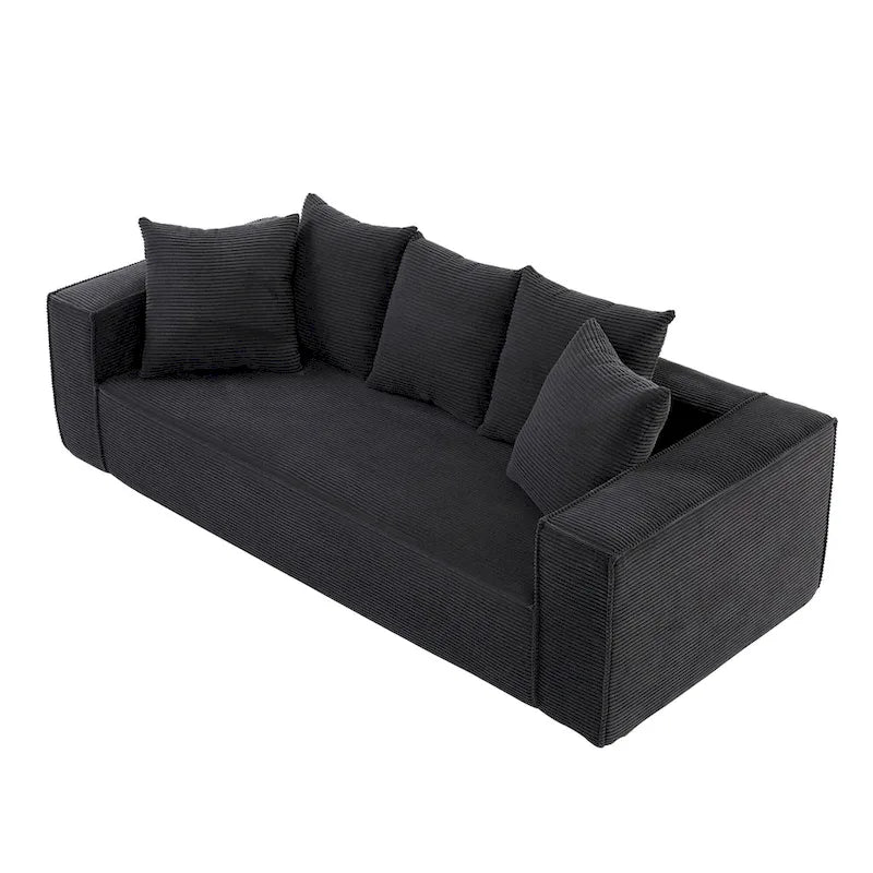 Canapé Modulable 3 Places en Velours Côtelé Orange / Vert / Blanc / Noir avec 5 Coussins Déco