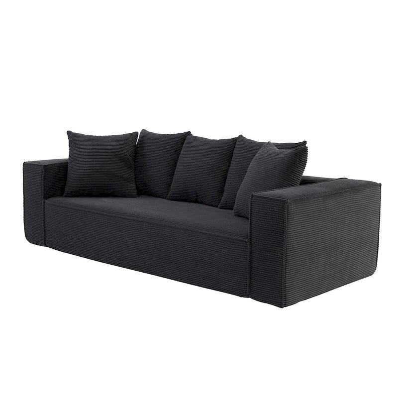 Canapé Modulable 3 Places en Velours Côtelé Orange / Vert / Blanc / Noir avec 5 Coussins Déco