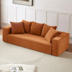 Canapé Modulable 3 Places en Velours Côtelé Orange / Vert / Blanc / Noir avec 5 Coussins Déco