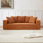 Canapé Modulable 3 Places en Velours Côtelé Orange / Vert / Blanc / Noir avec 5 Coussins Déco