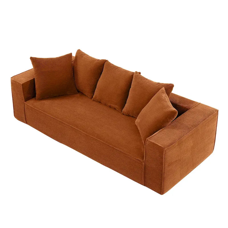 Canapé Modulable 3 Places en Velours Côtelé Orange / Vert / Blanc / Noir avec 5 Coussins Déco