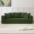 Canapé Modulable 3 Places en Velours Côtelé Orange / Vert / Blanc / Noir avec 5 Coussins Déco