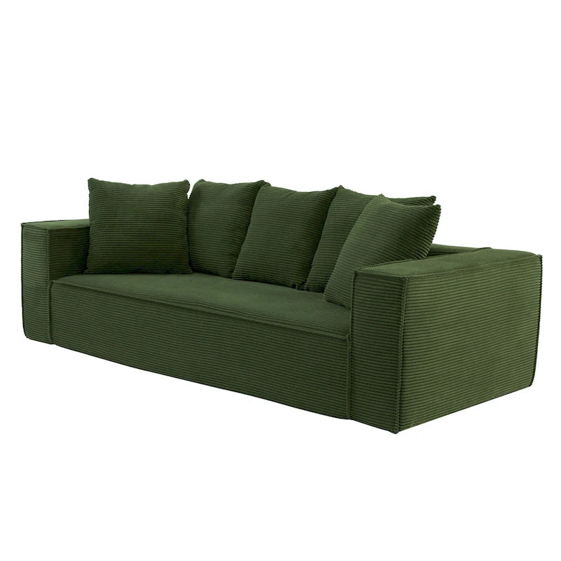 Canapé Modulable 3 Places en Velours Côtelé Orange / Vert / Blanc / Noir avec 5 Coussins Déco